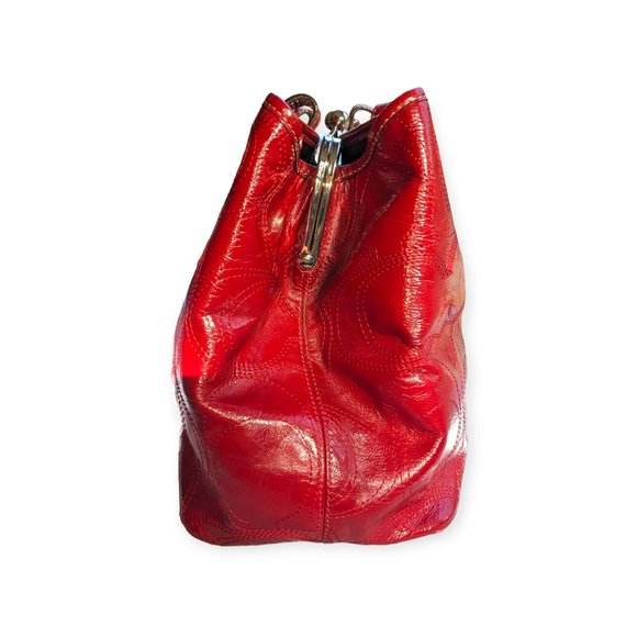 Red Patent Leather Satchel Carry-All Stitch Monogram Bag 2011 🎉 - Picture 7 of 16